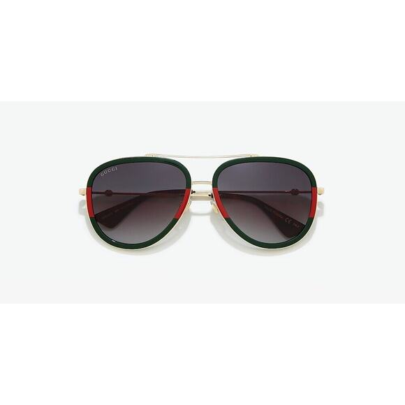 GUCCI GG0062S 003 Gold Green Red Grey Lens Women Aviator Sunglasses AUTHENTIC